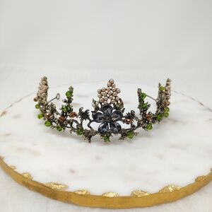 Fairy Queen Ballet Costume Floral Tiara with Pearls, Green and Brown Accents